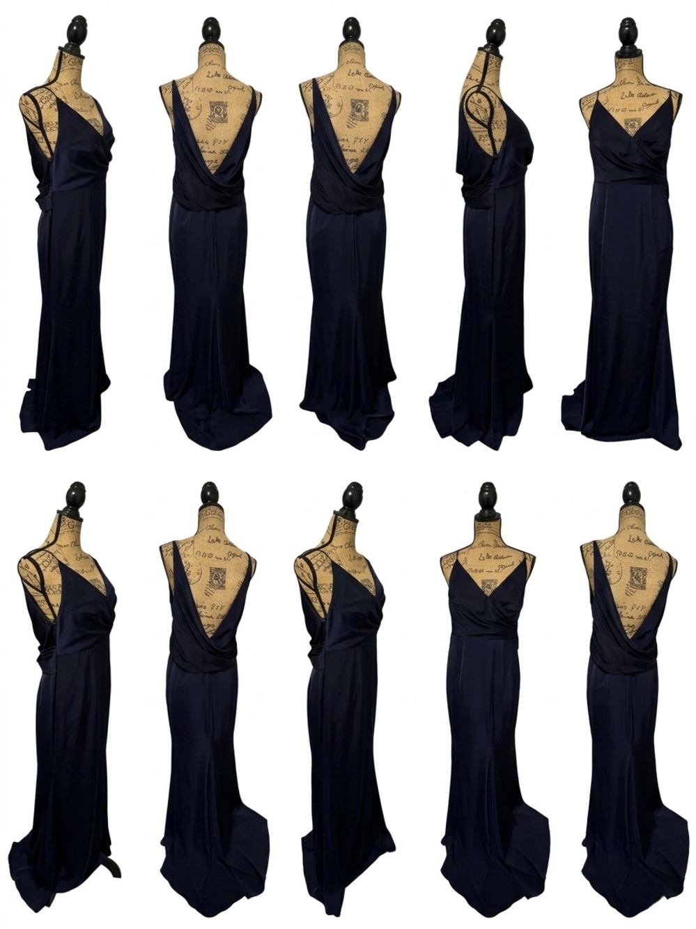 Asymmetric Navy Maxi Dress with Draped Back